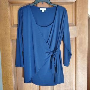 Motherhood Maternity wrap nursing shirt, Size Large, Navy
